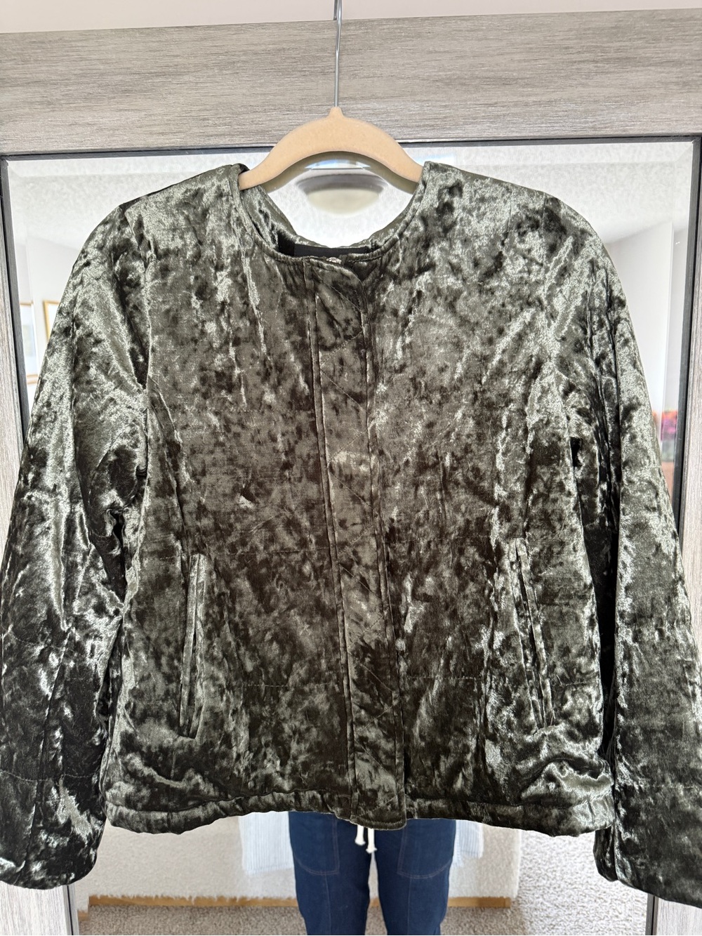 Sanctuary Olive Green Crushed Velvet Bomber Jacket